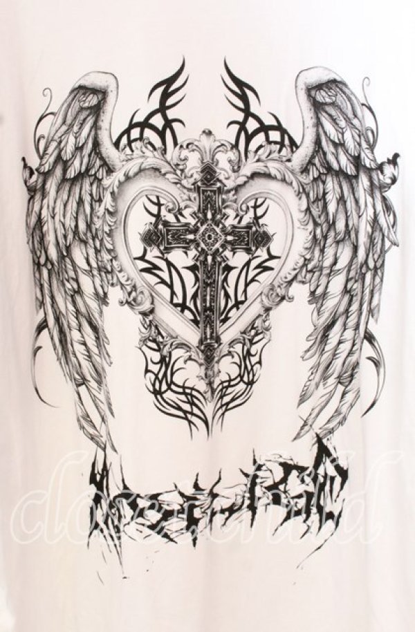 画像2: Amilige / ハートクロス羽プリントロングTシャツ  シロ O-25-10-23-056-PU-TO-OW-OS (2)