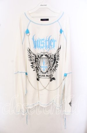 画像: Amilige / hustlerチェーン付きロンT  ホワイト×サックス O-25-10-23-057-PU-TO-OW-OS