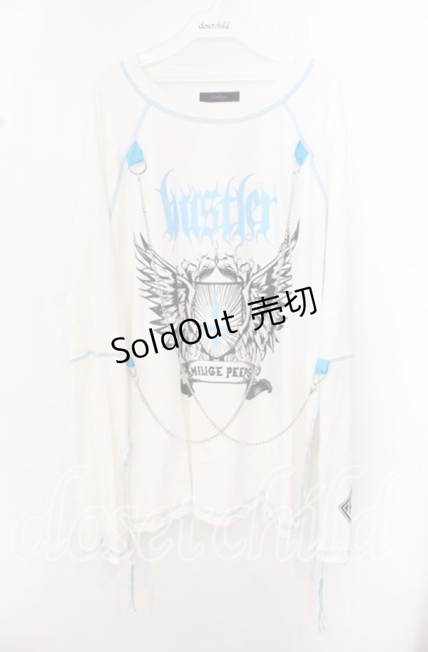 画像1: Amilige / hustlerチェーン付きロンT  ホワイト×サックス O-25-10-23-057-PU-TO-OW-ZS (1)
