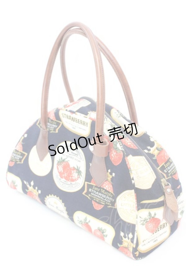 画像1: 【SALE】Jane Marple / ストロベリーラベルのボストンバッグ  ネイビーｘブラウン O-25-10-23-1004-JM-BG-YM-ZT-K026 (1)