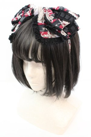 画像: ALICE and the PIRATES / 薔薇の名前柄リボンカチューシャ  クロ×ワイン O-25-10-23-1009-PA-AC-OW-ZT1025F