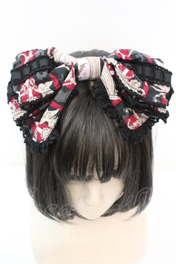 画像2: ALICE and the PIRATES / 薔薇の名前柄リボンカチューシャ  クロ×ワイン O-25-10-23-1009-PA-AC-OW-ZT1025F (2)