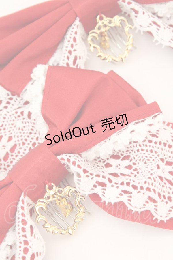 画像2: 【SALE】BABY,THE STARS SHINE BRIGHT / 裾スカラップタータンチェックジャンパースカートセットのリボンコーム  えんじ＊シロ O-25-10-23-1040-BA-AC-IG-ZT012-F001 (2)