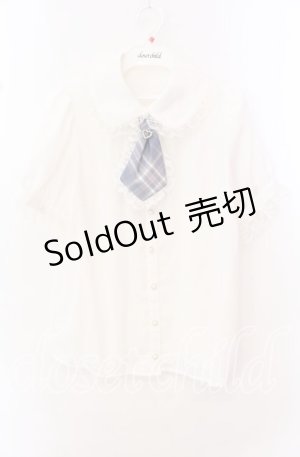 画像: Secret Honey / ネクタイ付き半袖ブラウス  オフ×サックス O-25-10-23-069-CA-BL-IG-OS