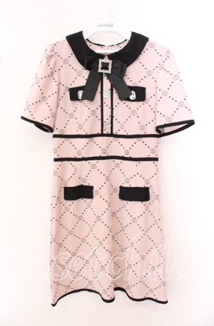 画像: Ank Rouge / モノグラムドーリーワンピース  ピンク×クロ O-25-10-23-073-CA-OP-IG-ZT091