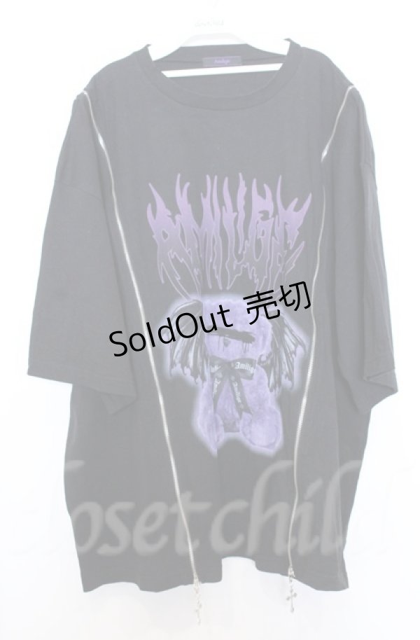 画像1: Amilige / DEVIL BEARプリントロングZIP Tシャツ  ブラック O-25-10-24-035-PU-TS-YM-OS (1)