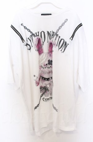 画像: PSYCHO NATION / ショルダーZIPラビットBIG Ｔシャツ 44 ホワイト O-25-10-24-037-LO-TS-YM-OS