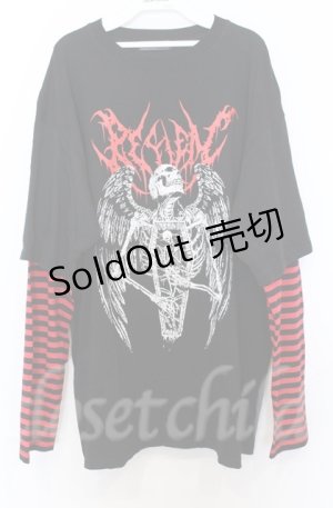 画像: REFLEM / スカルプリントボーダーレイヤードカットソー F ブラックｘレッド O-25-10-24-053-PU-TO-YM-OS