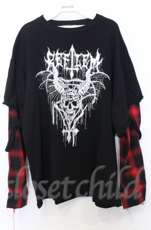 画像: REFLEM / フェイクレイヤードチェックロンT F ブラックｘレッド O-25-10-24-056-PU-TO-YM-OS