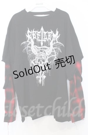 画像: REFLEM / フェイクレイヤードチェックロンT F ブラックｘレッド O-25-10-24-056-PU-TO-YM-ZS