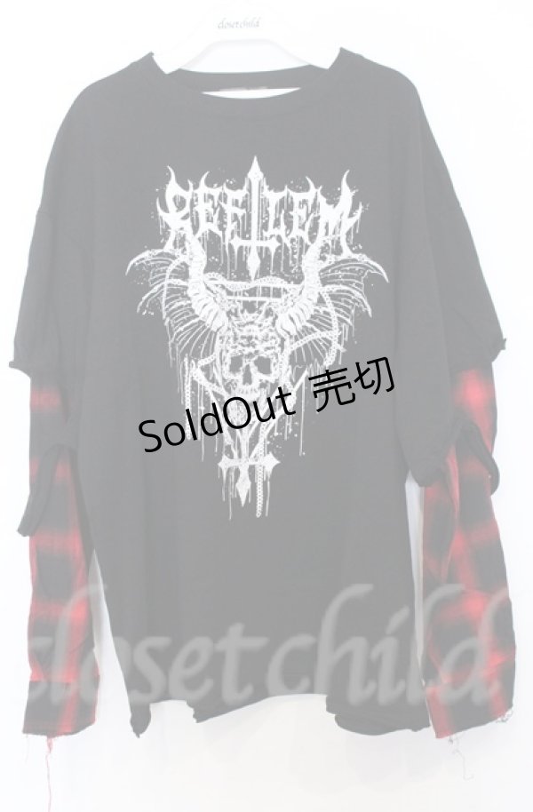 画像1: REFLEM / フェイクレイヤードチェックロンT F ブラックｘレッド O-25-10-24-056-PU-TO-YM-ZS (1)