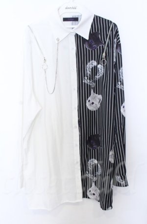 画像: Amilige / バイカラーCATプリントシャツ  ホワイトｘブラック O-25-10-24-061-PU-BL-YM-ZS