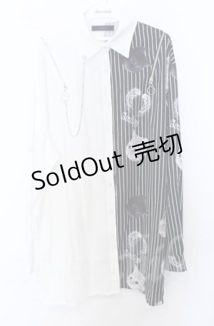 画像: Amilige / バイカラーCATプリントシャツ  ホワイトｘブラック O-25-10-24-061-PU-BL-YM-ZS