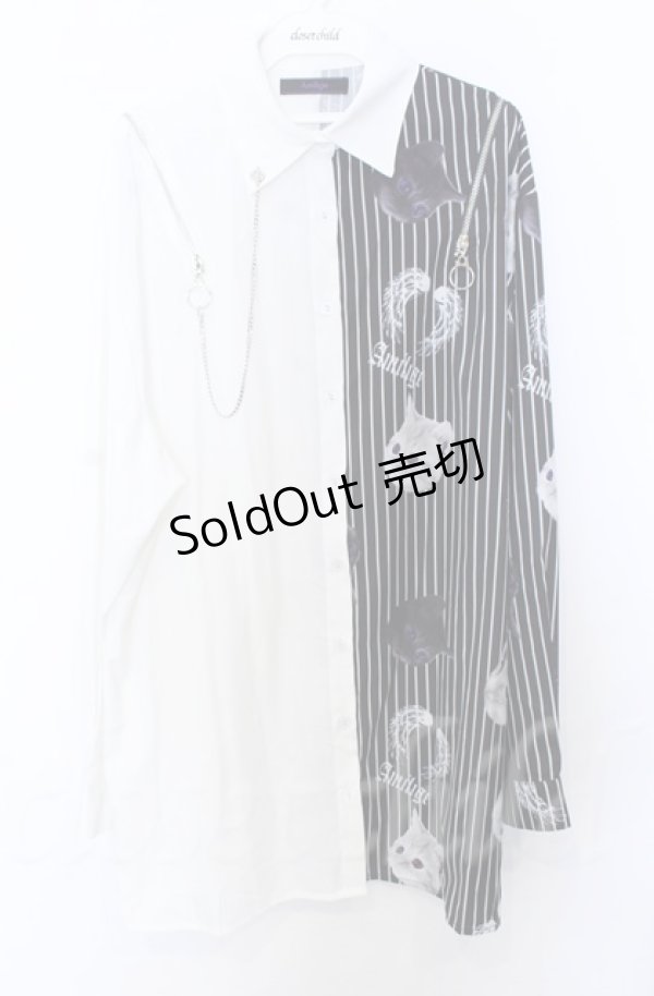 画像1: Amilige / バイカラーCATプリントシャツ  ホワイトｘブラック O-25-10-24-061-PU-BL-YM-ZS (1)
