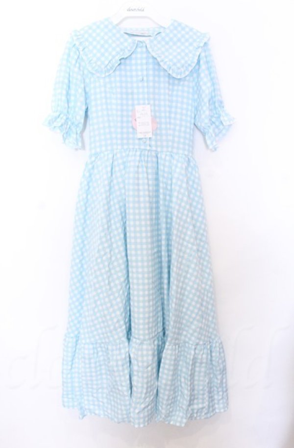 画像1: m petit by misako / TT*Mギンガムチェック半袖ワンピース S サックス O-25-10-24-022-LO-OP-YM-OS (1)