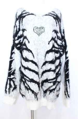 画像: BACKSTAGE PASS / X-ray-KNIT（Xレイニット）フェザーモールニットソー F ブラックｘホワイト O-25-10-24-026-PU-TO-YM-OS