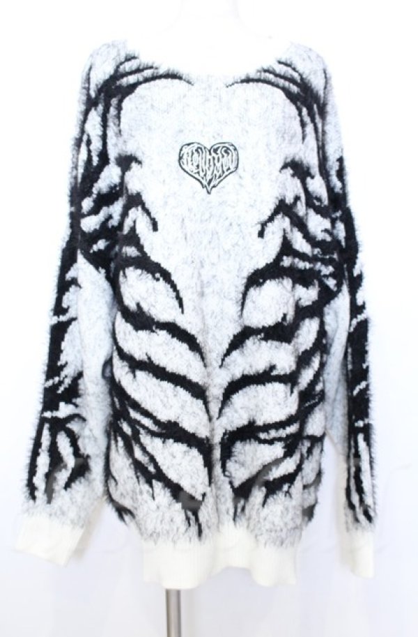 画像1: BACKSTAGE PASS / X-ray-KNIT（Xレイニット）フェザーモールニットソー F ブラックｘホワイト O-25-10-24-026-PU-TO-YM-OS (1)