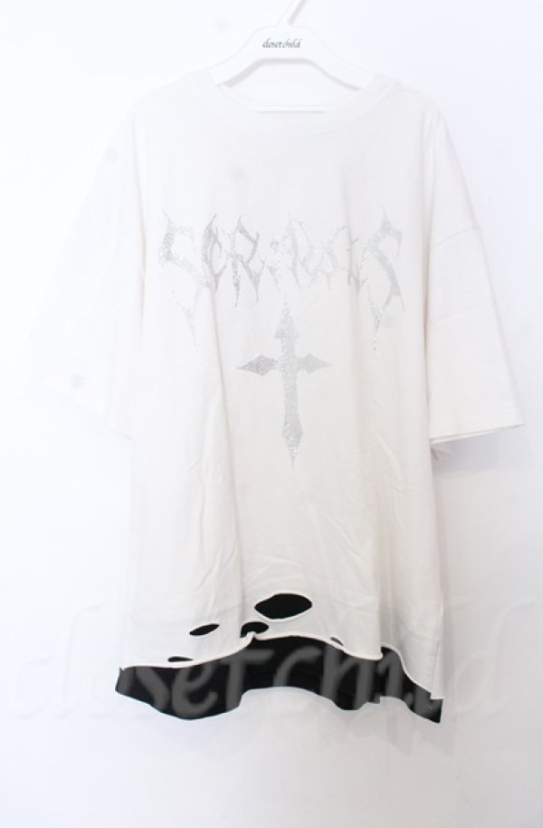 画像1: NOVESSEL / ラインストーン半袖Tシャツ  ホワイトｘブラック O-25-10-24-032-LO-TS-YM-OS (1)