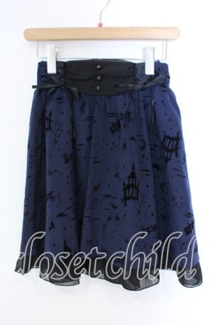 画像: axes femme / フロッキープリントスカート  ネイビー O-25-10-25-028-AX-SK-IG-OS
