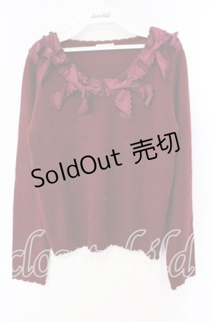 画像: axes femme / リボンデザインニットプルオーバー  ワイン O-25-10-25-040-AX-TO-IG-OS