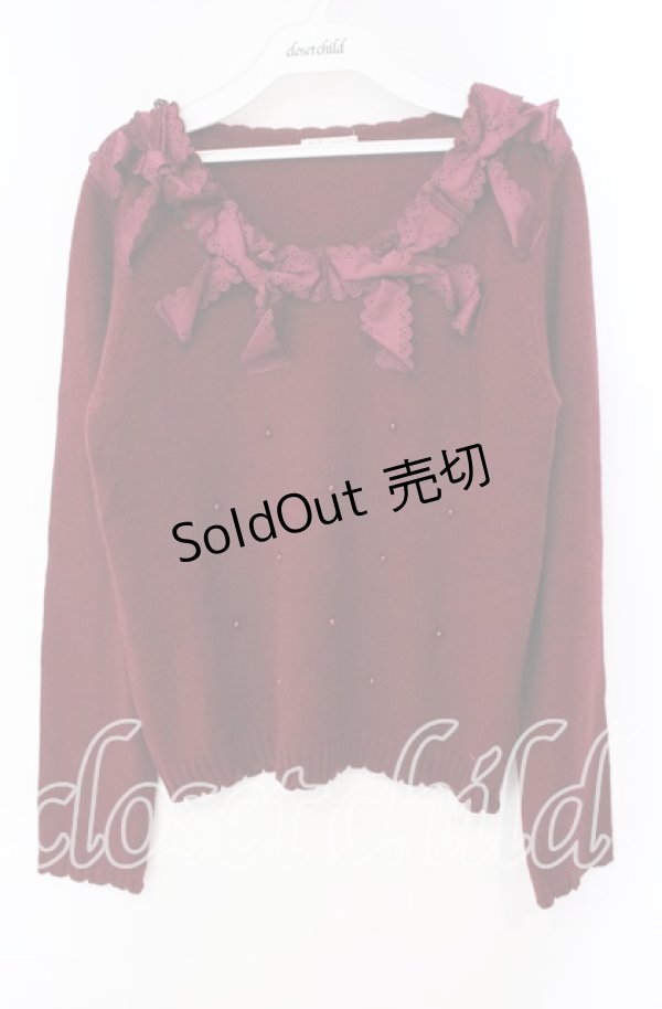 画像1: axes femme / リボンデザインニットプルオーバー  ワイン O-25-10-25-040-AX-TO-IG-OS (1)