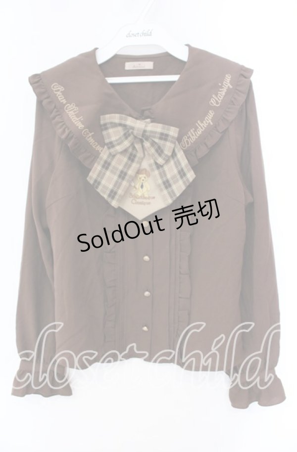 画像1: Amavel / くまの探偵さん ネクタイ&チェックリボンブラウス F ブラウン O-25-10-25-042-CA-BL-OW-OS (1)