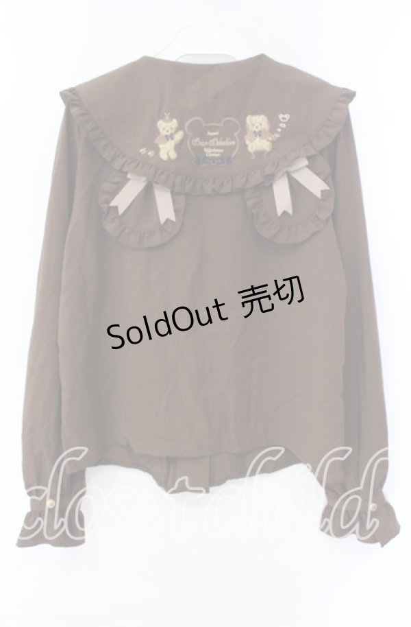 画像3: Amavel / くまの探偵さん ネクタイ&チェックリボンブラウス F ブラウン O-25-10-25-042-CA-BL-OW-OS (3)