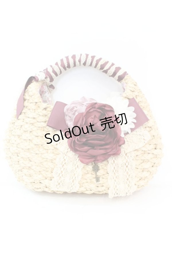 画像1: axes femme / コサージュ付雑材バッグ  ナチュラル O-25-10-25-1044-AX-BG-IG-ZT387 (1)