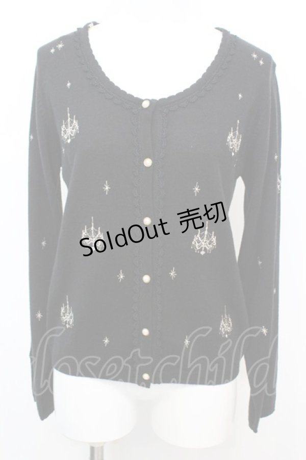 画像1: axes femme / シャンデリア刺繍ニットカーディガン M クロ O-25-10-25-1013-AX-BL-IG-OS (1)