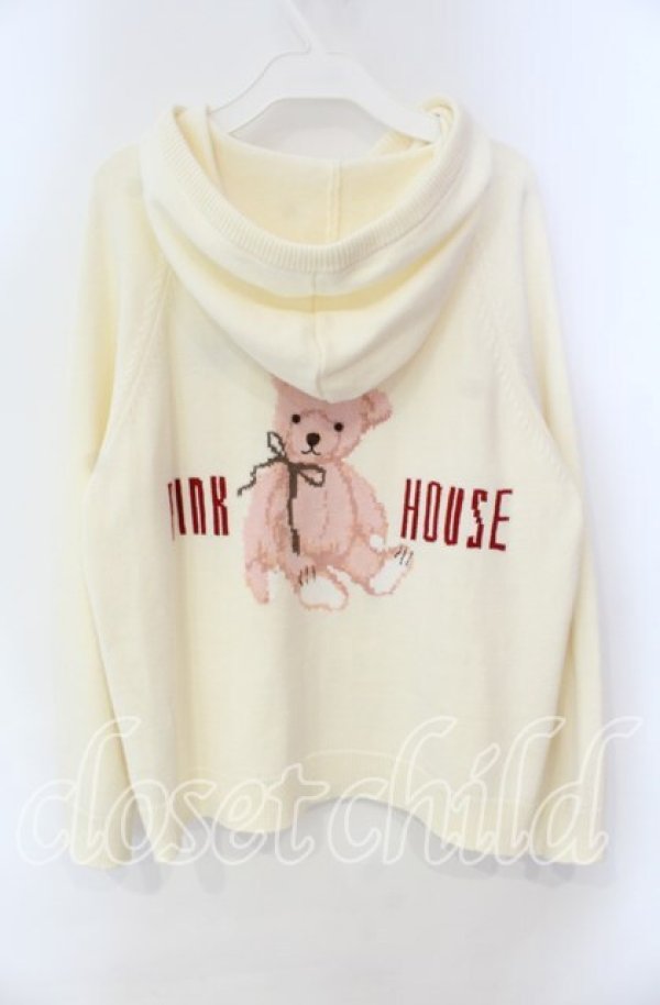 画像3: PINK HOUSE / 桜Teddy編み込みニットパーカー  アイボリー O-25-10-25-069-LO-TO-IG-OS (3)