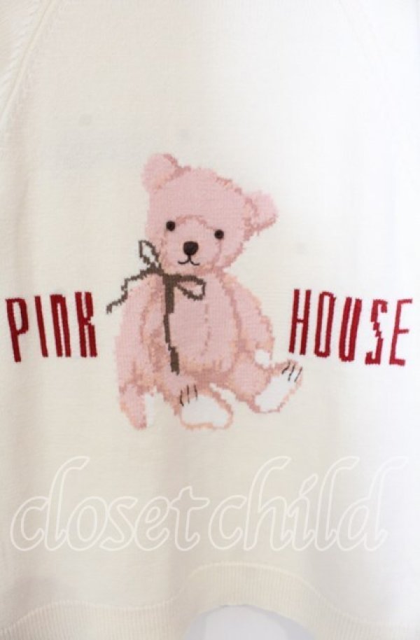 画像4: PINK HOUSE / 桜Teddy編み込みニットパーカー  アイボリー O-25-10-25-069-LO-TO-IG-OS (4)