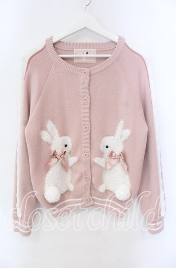 画像1: PINK HOUSE / スイーツスプリングバニーモチーフ付きニットカーディガン  ピンク O-25-10-25-071-LO-TO-IG-OS (1)