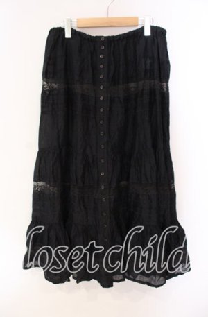 画像: PINK HOUSE / ローズレース切り替えローンスカート  クロ O-25-10-28-026-LO-SK-IG-OS