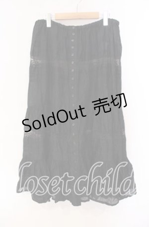 画像: PINK HOUSE / ローズレース切り替えローンスカート  クロ O-25-10-28-026-LO-SK-IG-OS