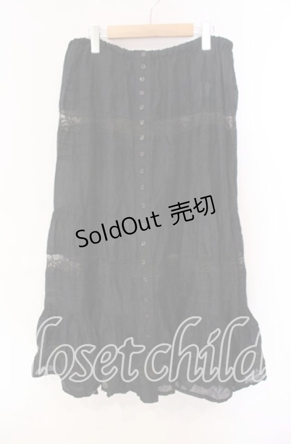 画像1: PINK HOUSE / ローズレース切り替えローンスカート  クロ O-25-10-28-026-LO-SK-IG-OS (1)