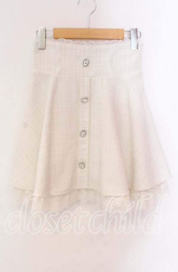 画像1: Ank Rouge / ビジュー配色ツイードスカート M シロ O-25-10-28-041-CA-SK-OW-OS (1)