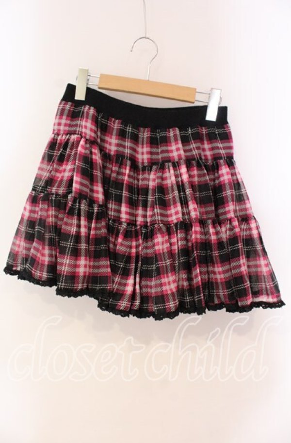 画像1: ALGONQUINS / シフォンチェックスカート  ピンク×ブラック O-25-10-28-045-AL-SK-IG-OS (1)