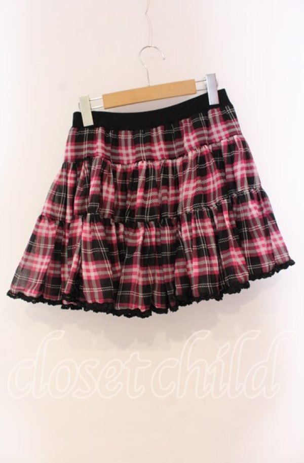 画像3: ALGONQUINS / シフォンチェックスカート  ピンク×ブラック O-25-10-28-045-AL-SK-IG-OS (3)