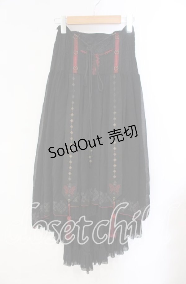 画像1: Ozz oneste / バタフライレース付きシャーリングスカート  ブラック×レッド O-25-10-28-053-OO-SK-IG-OS (1)