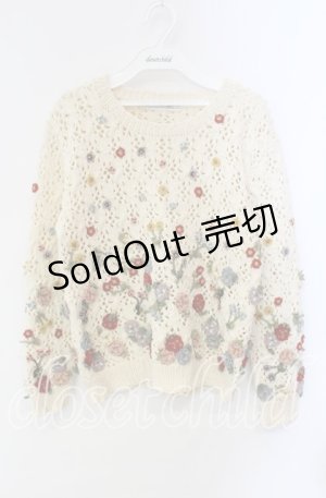 画像: KANEKO ISAO / フラワーモチーフニット  アイボリー O-25-10-28-067-EL-TO-IG-OS
