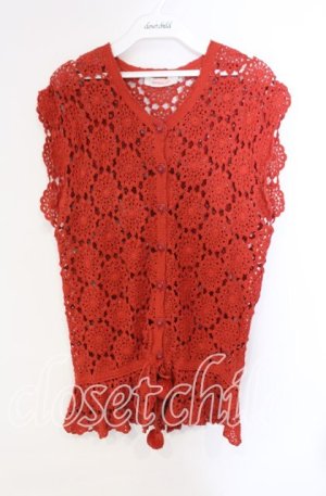 画像: WONDERFUL WORLD / パッチワークかぎ編みベスト  アカ O-25-10-28-073-LO-TO-IG-OS