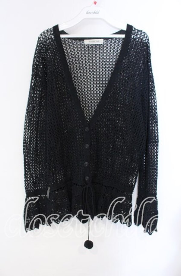 画像1: KANEKO ISAO / 透かし編みぽんぽん付きカーディガン  ブラック O-25-10-28-074-EL-TO-IG-OS (1)