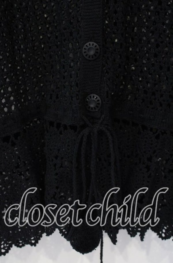 画像2: KANEKO ISAO / 透かし編みぽんぽん付きカーディガン  ブラック O-25-10-28-074-EL-TO-IG-OS (2)