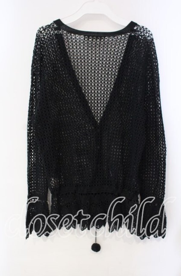 画像3: KANEKO ISAO / 透かし編みぽんぽん付きカーディガン  ブラック O-25-10-28-074-EL-TO-IG-OS (3)
