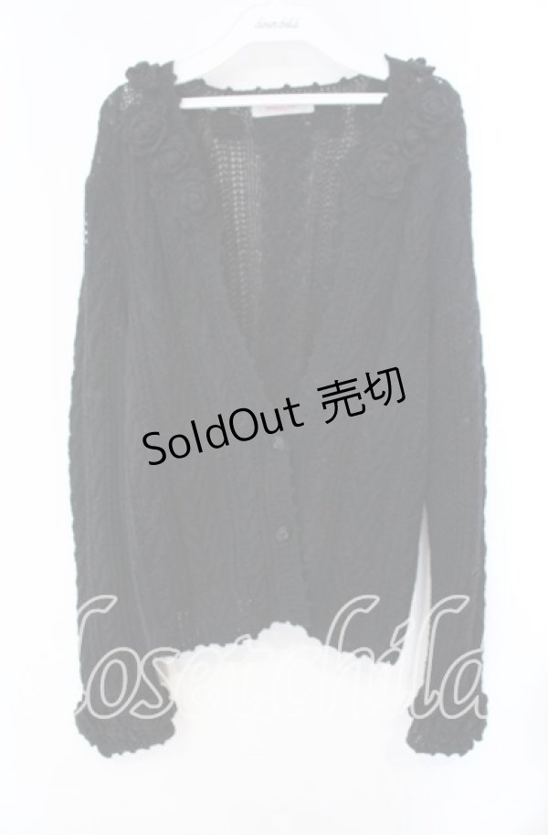 画像1: WONDERFUL WORLD / ローズモチーフニットカーディガン  ブラック O-25-10-28-075-LO-TO-IG-OS (1)