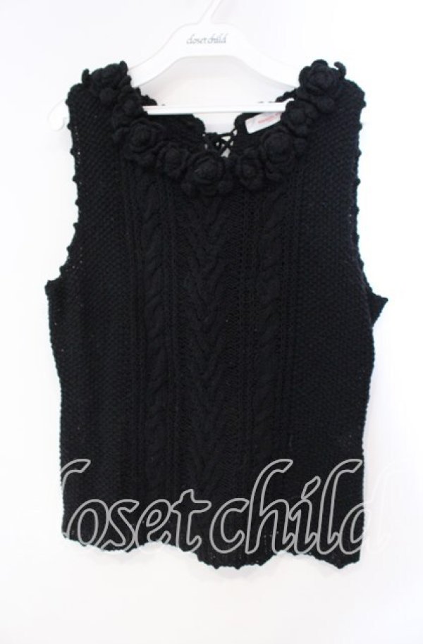 画像1: WONDERFUL WORLD / フラワーモチーフニットベスト  クロ O-25-10-28-076-LO-TO-IG-OS (1)