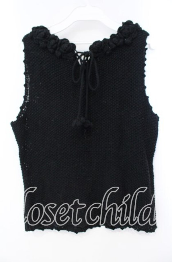 画像3: WONDERFUL WORLD / フラワーモチーフニットベスト  クロ O-25-10-28-076-LO-TO-IG-OS (3)