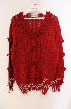 画像: PINK HOUSE / カメリア&リボンニットカーディガン  アカ O-25-10-28-078-LO-TO-IG-OS