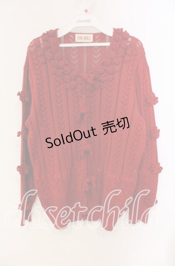 画像1: PINK HOUSE / カメリア&リボンニットカーディガン  アカ O-25-10-28-078-LO-TO-IG-OS (1)