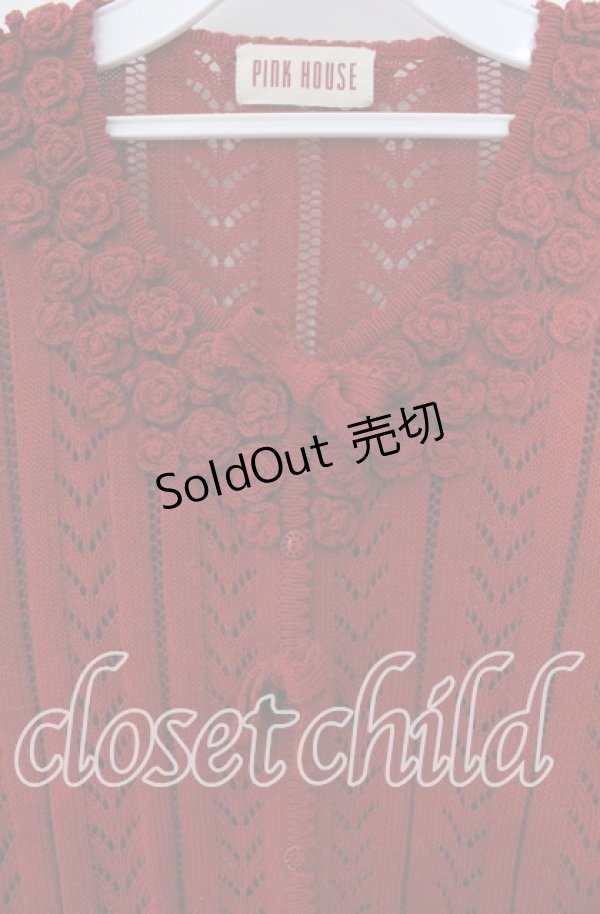 画像2: PINK HOUSE / カメリア&リボンニットカーディガン  アカ O-25-10-28-078-LO-TO-IG-OS (2)